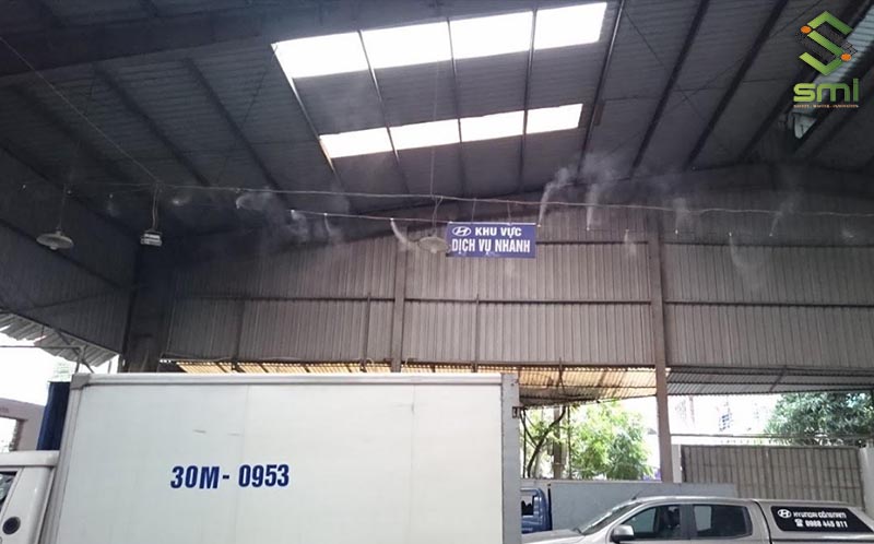 Làm mát nhà xưởng ô tô bằng phun sương